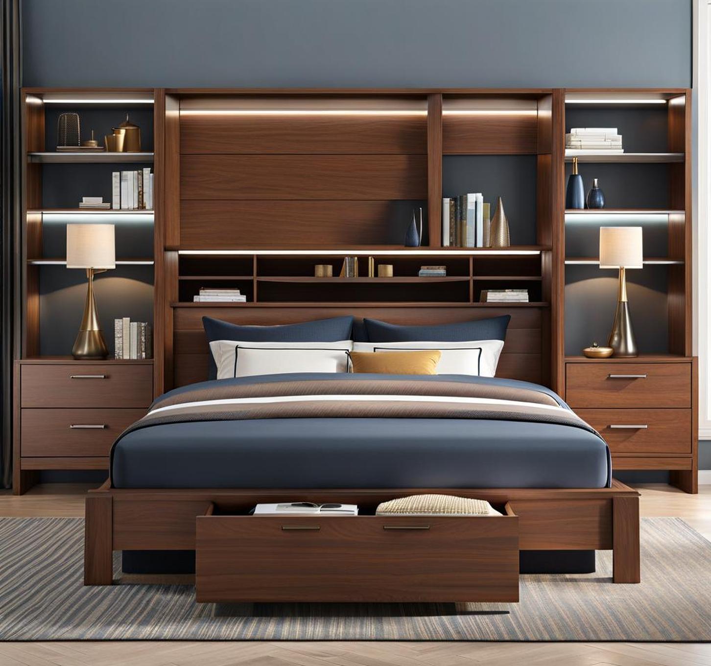 Queen Storage Bed Frame With Built-In Bookcase Headboard - HD ...